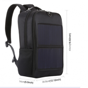 5v2.1A太阳能充电背包大容量高效板 USB户外14w典雅黑色旅行登山商务双肩包